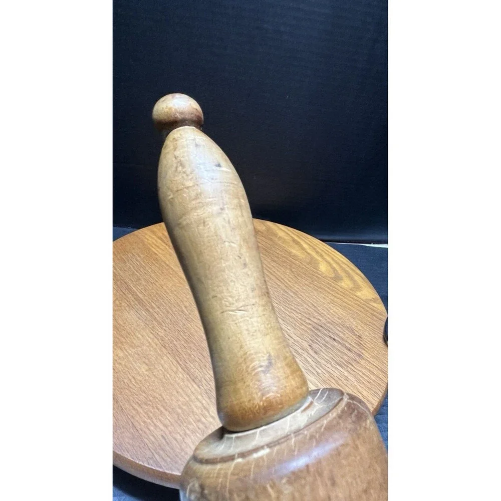 Vintage Wooden Rolling Pin w/ Green Handles Rustic Farmhouse Grandma Chic 17
